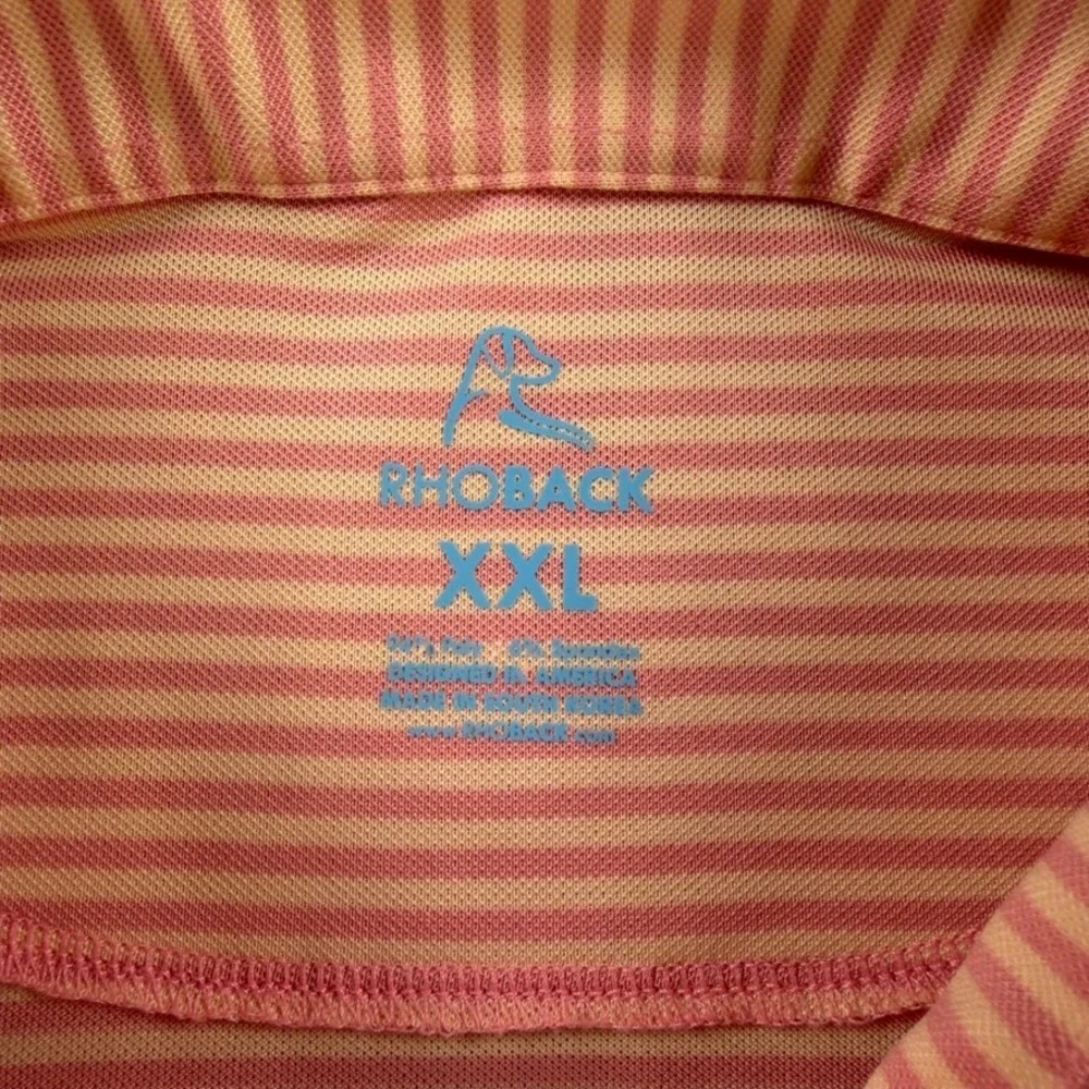 Rhoback Men XXL Performance Polo Shirt Orange Pink Striped Short Sleeve Golf 2XL